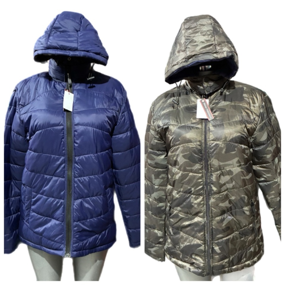VIGO Reversible Blue & Camouflage Hooded Jacket Down Alternative Outdoor Medium